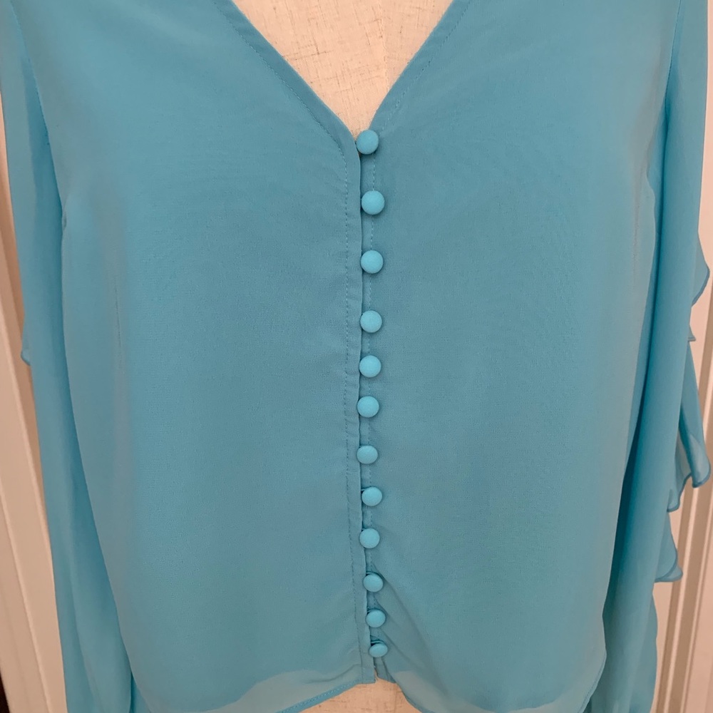 Bar III Ruffle-Sleeve Button-Up Top - Picture 5 of 8